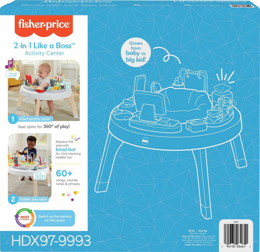 Fisher-Price 2-in-1 Like a Boss Activity Center, Baby Entertainer and Play Table with Music Lights and Sounds for Infants and Toddlers, HBM26
