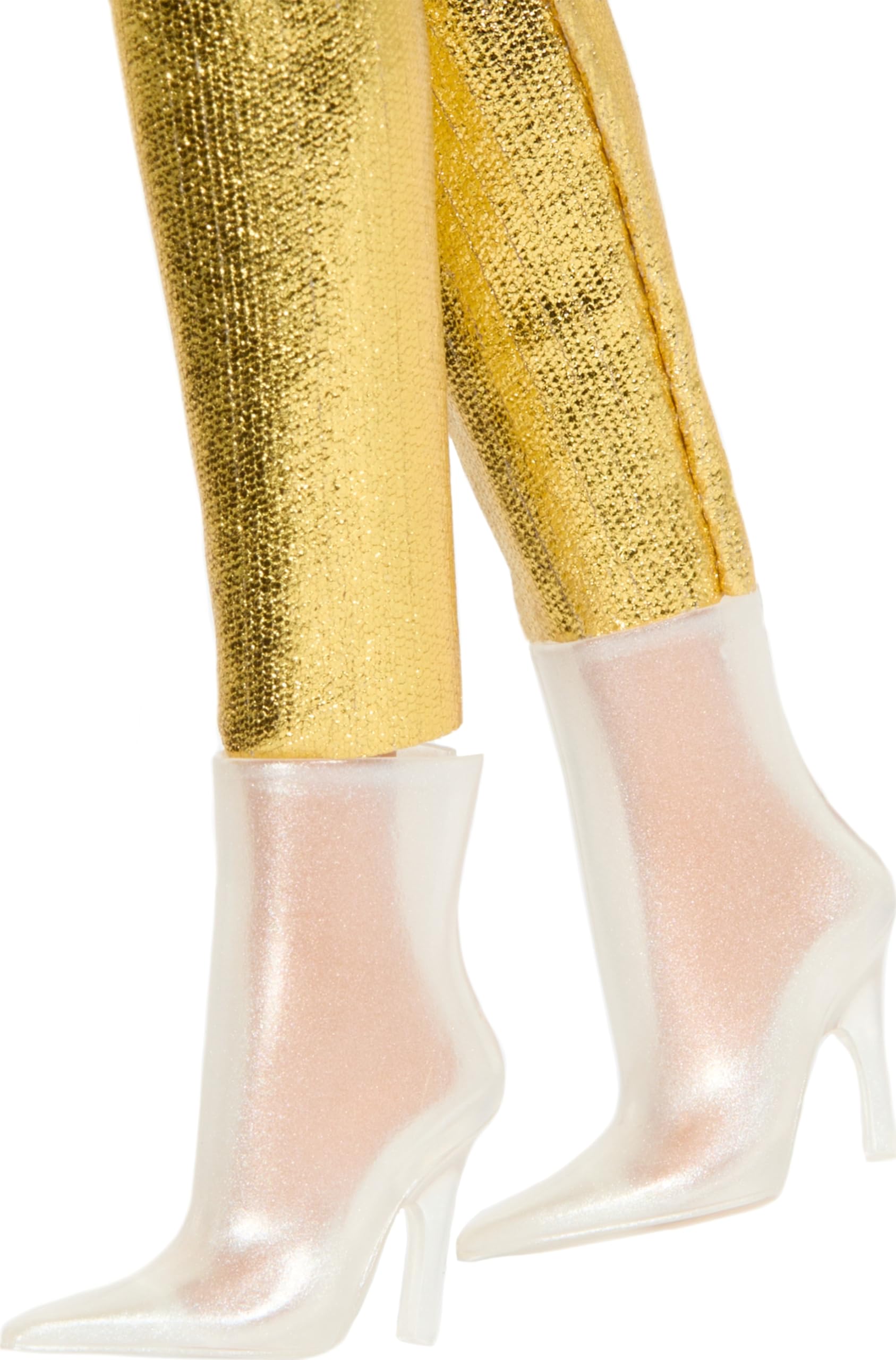 Barbie Fashionistas Doll #222 in a golden jumpsuit with blonde wavy hair, celebrating 65th anniversary.