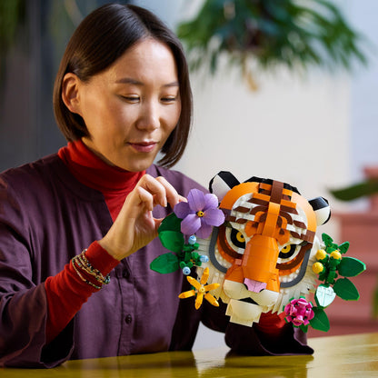 LEGO Art The Fauna Collection Tiger 3D buildable painting with decorative flowers for DIY home or office decor.