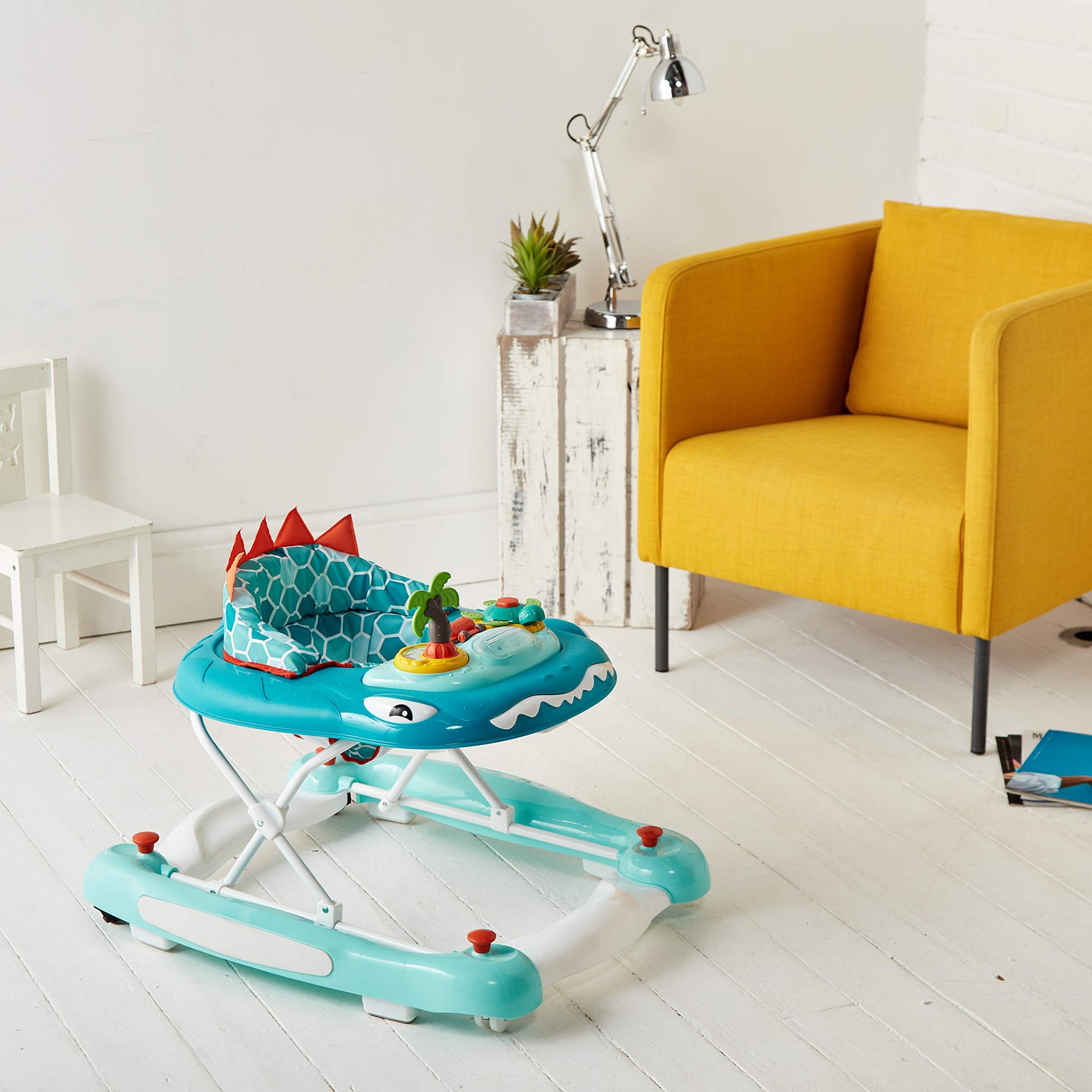 My Child Dino 3-in-1 Walk n Rock toy in aqua color, featuring a dinosaur design for young children to play and learn.