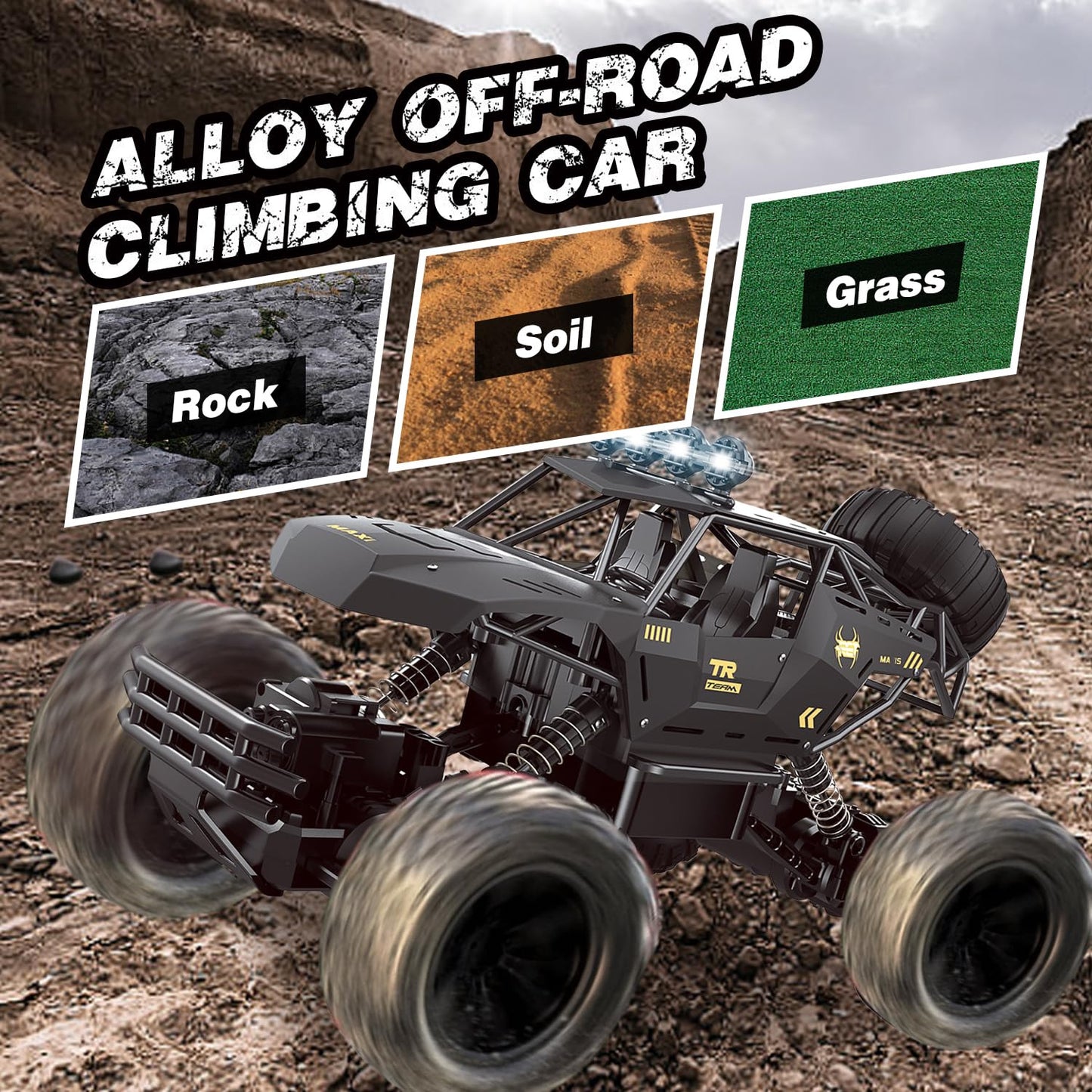 Jiakora RC Cars Remote Control Car 1:12 Off Road Monster Truck,Metal Shell 4WD Dual Motors LED Headlight Rock Crawler,2.4Ghz All Terrain Hobby Truck with 2 Batteries for 60 Min Play,Boy Adult Gifts