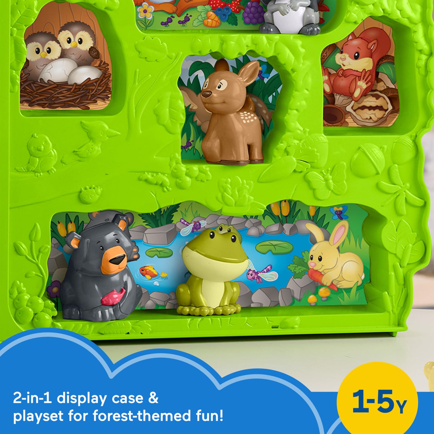 Fisher-Price Little People Toddler Toy Forest Friends Carry Case Playset with Animal Figures for Pretend Play Kids Ages 1+ Years, HWB29