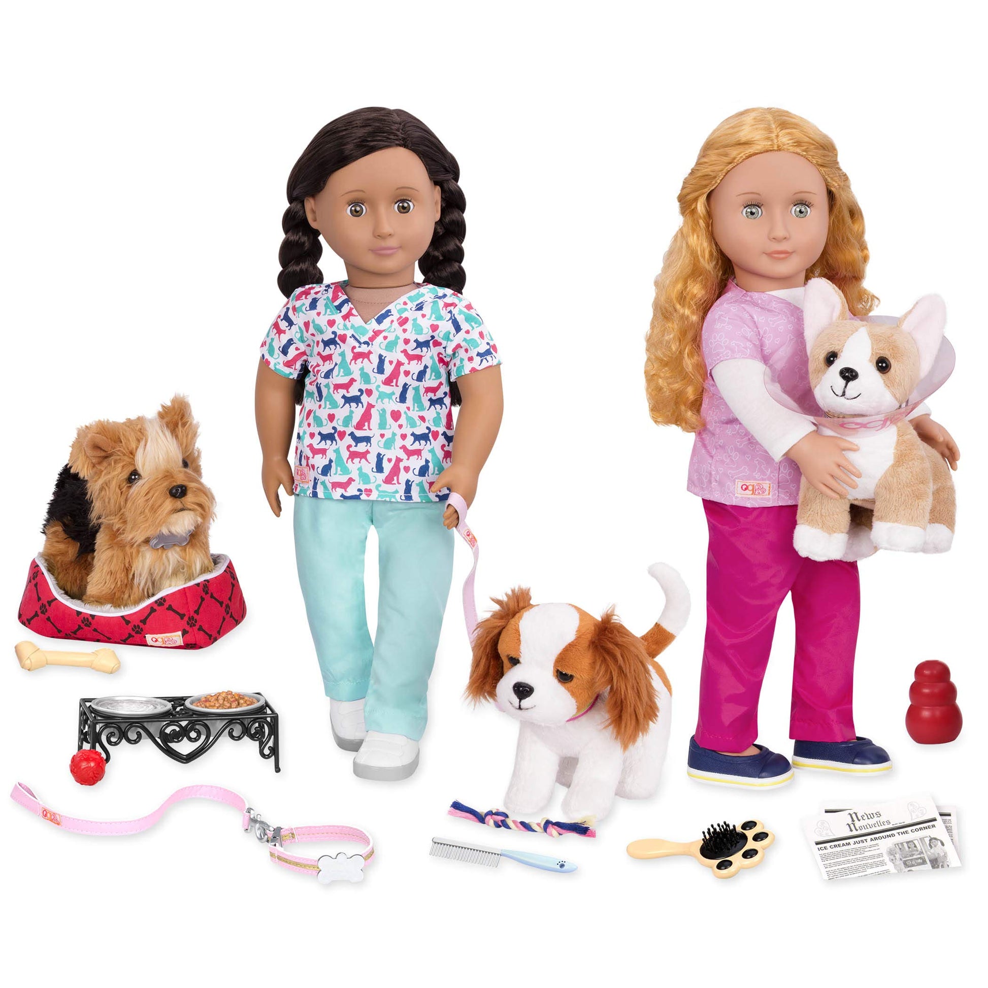 Our Generation pet care puppy doll play set with accessories for 18-inch dolls, perfect for animal-loving kids aged 3 to 10 years.