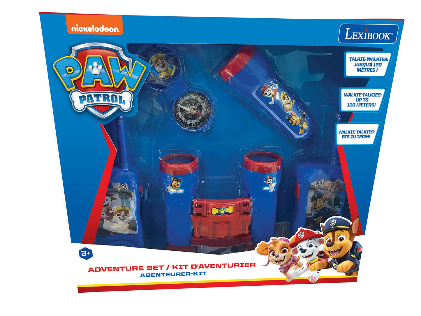 LEXIBOOK, Paw Patrol, Adventurer Set for Children, Walkie-Talkies 120m, Binoculars, Compass, Torchlight, Blue/Red, RPTW12PA