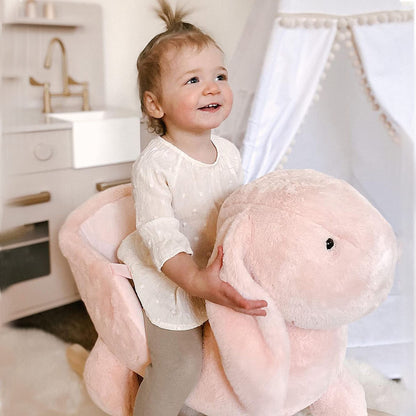 HOMCOM Kids Rocking Rabbit, Plush Rocking Horse Ride-On w/Sound, Wood Base, Seatbelt, for Ages 18-36 Months, Pink