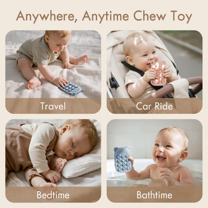 Moonkie Teething Toys for Baby, Silicone Phone Press Teether for 3 Months+, Pop It Fidget Toys, BPA-Free, Gum Pain Relief, Baby Shower Gifts for Boy and Girl, Sensory Toys for Babies(Blush)