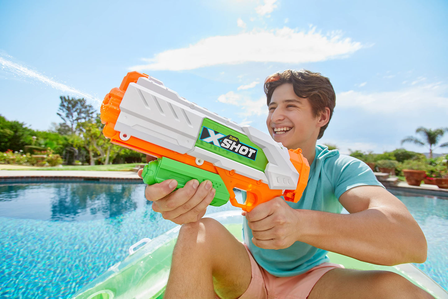 XSHOT Water Fast-Fill Epic Water Blaster, colorful water gun for outdoor pool play, with a mailbox accessory for summer fun