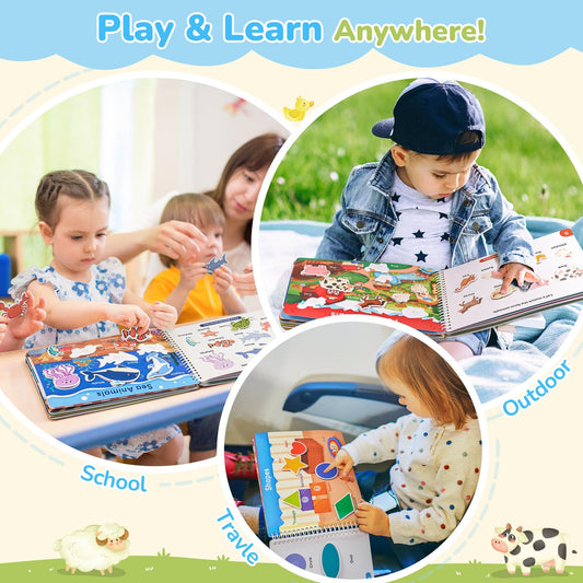 JoyCat Busy Book for Toddlers 3-5, Preschool Learning Activities, 15 Themed Educational Sensory Toys, Montessori Busy Travel Toys for Road Trip Car Plane, Back to School, Birthday Gifts for Boys Girls