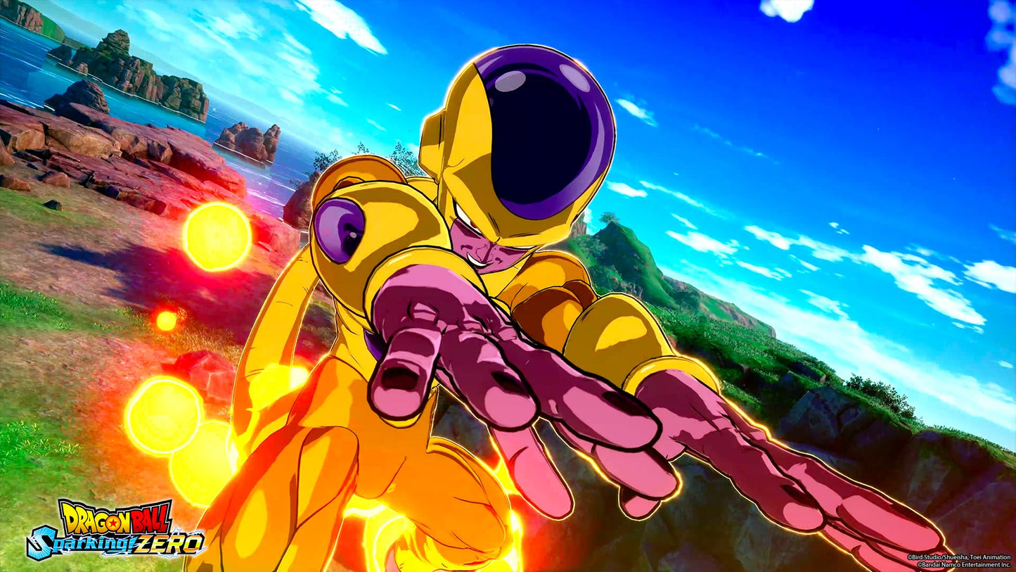 PlayStation 5 game disc for Dragon Ball: Sparking! ZERO by Bandai Namco, featuring colorful Dragon Ball character artwork on the cover.