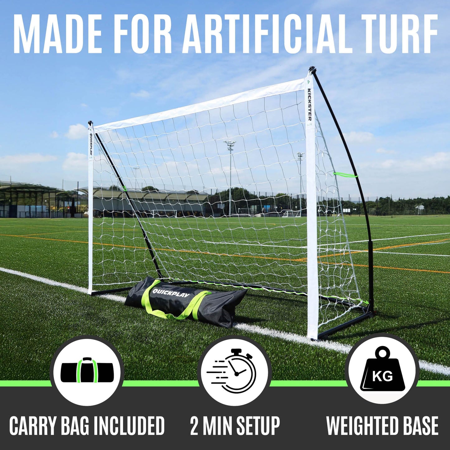 QUICKPLAY Kickster Elite Football Goal 6x4' – Ultra Portable Indoor & Outdoor Football Goals with Weighted Base [Single Goal]