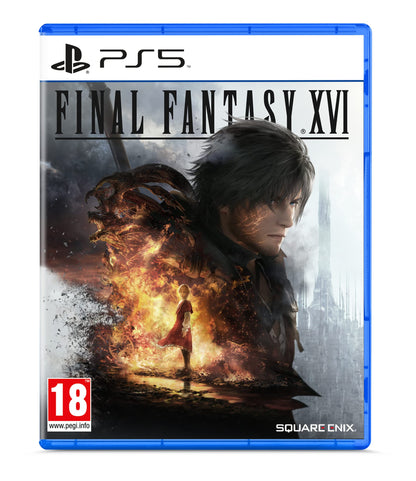 Square Enix FINAL FANTASY XVI game for PlayStation 5 featuring artwork of the game's cover with fantasy characters and logo.