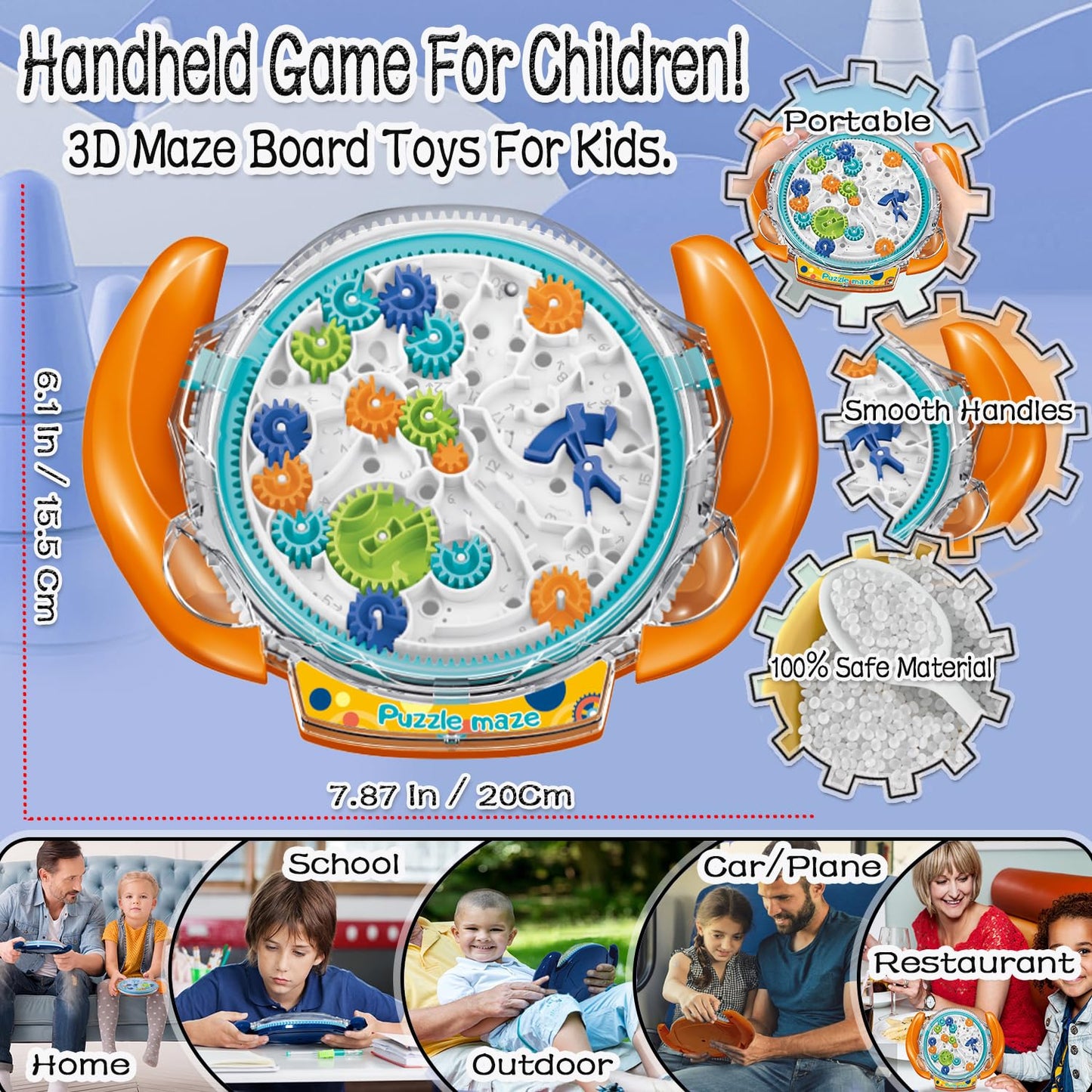 JRD&BS WINL The Ultimate Mind Puzzles for Ages 8-10 Challenge 3D Maze Game Brain Teaser Puzzles Toys for Children Teens and Adult Fun Travel Game for Kids Toys Labyrinth Game Marble Maze(Orange)