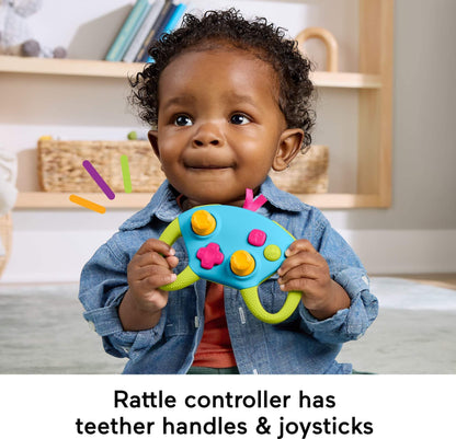 Fisher-Price Newborn Toys Level-Up Little Gamer Gift Set, Baby Rattle Teether & Crinkle Activities for Infants Ages 3+ Months, HYR57