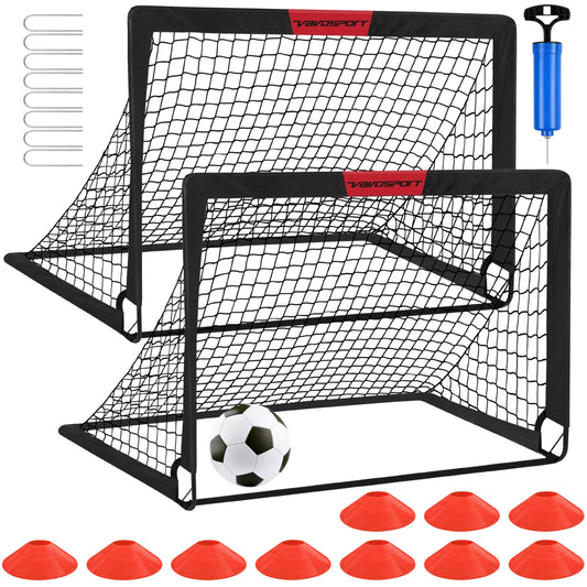 Kids Football Goals for Garden Set – 2 x 4ft x 3ft Portable Football Goals with Size 3 Ball, Pump, Cones & Carry Bag, Pop-Up Kids Football Net, Outdoor Garden Football Training Equipment Boys Gifts