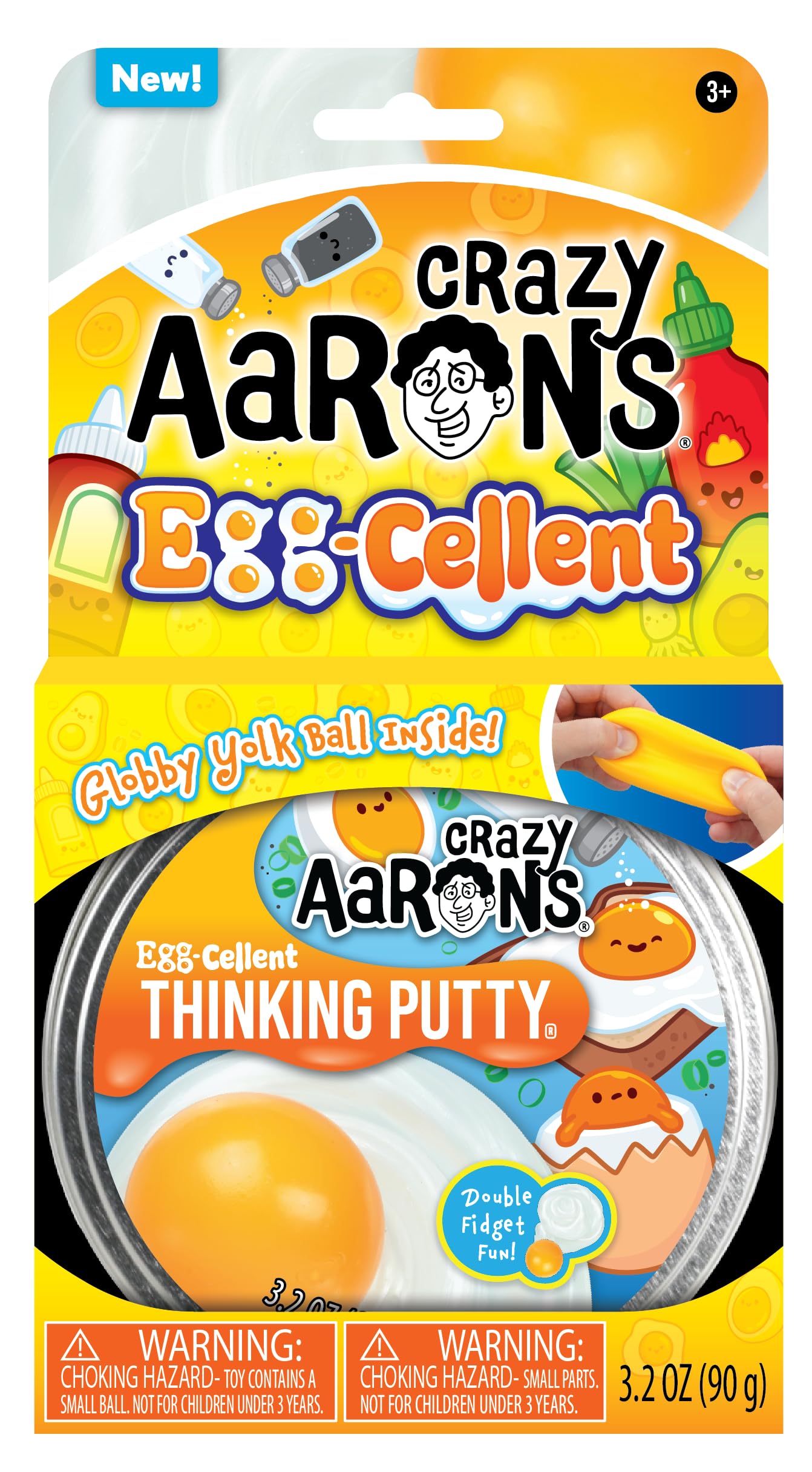 Crazy Aaron's Trendsetters Egg-Cellent Thinking Putty in a bright yellow egg-shaped container, showcasing its smooth, moldable surface.