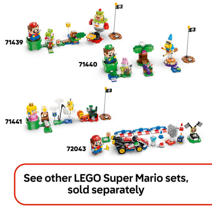 LEGO Super Mario Captain Toad's Camp set featuring Captain Toad, Goomba, tent, and collapsing bridge for kids aged 6+.