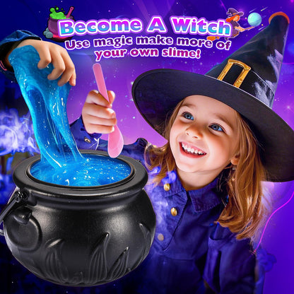 iKidiki galaxy slime making kit for kids, showing colorful fluffy slime and magic potion bottles for children ages 6-12.