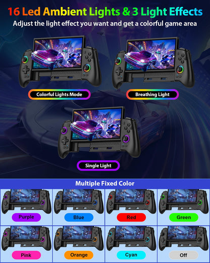 ZRZLMVP wireless Switch Pro controller with RGB lighting, stretchable design, Hall effect joysticks, programmable features, and vibration.
