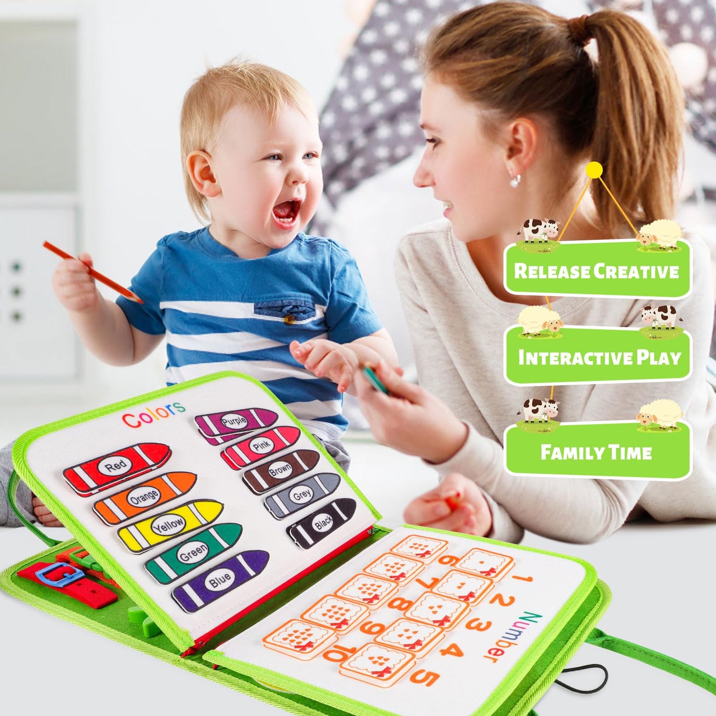 Lanjue Busy Board Sensory Toys for Babies, 6 in 1 Toddlers Toys Sensory Activity Board Preschool Educational Toys for Learning Fine Motor Skills Toddler Travel Toys for 1+ Year Old Girls Boys, Medium