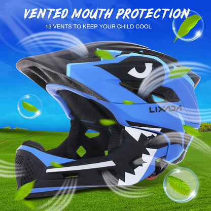 Lixada Kids Full Face Helmet Detachable Full Face Kids Bike Helmet Children Sports Safety Helmet for Cycling Skateboarding Roller Skating