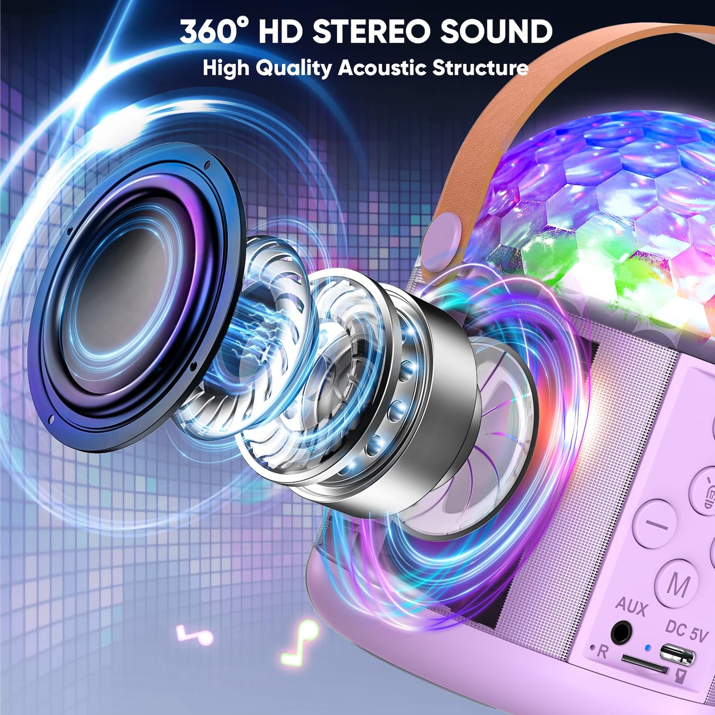 Dislocati girls' birthday gift set featuring a mini karaoke machine with two microphones, disco LED lights, ideal for ages 5-12.