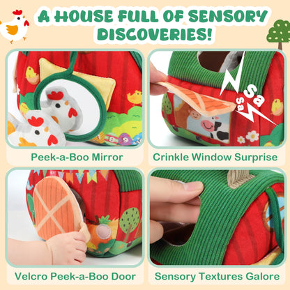 URMYWO Baby Toys 6 to12 Months Sensory Toy with Farm Animals Rattle Toys,Baby Mirror,Crinkle Paper,A Farm Mat,Montessori Toys Baby for Toddler 1-3 Year