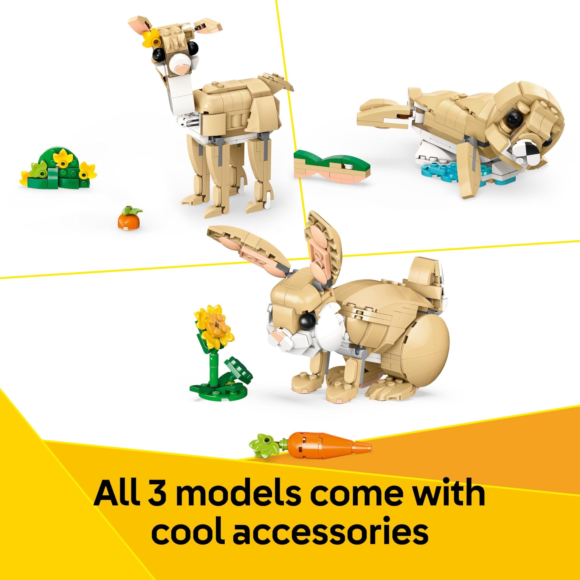 LEGO Creator 3in1 Cute Bunny toy with transformable features into a llama or seal, ideal for creative play.