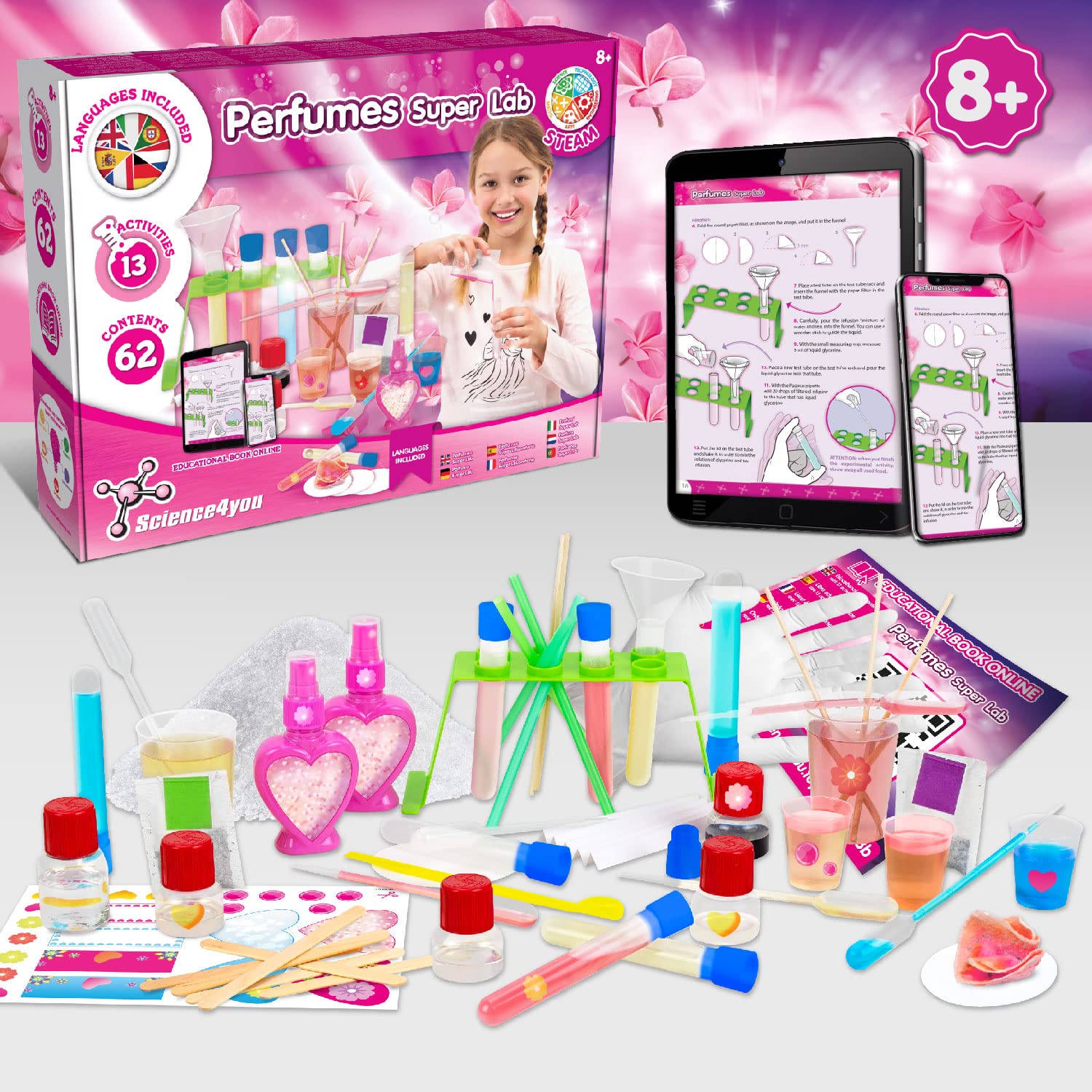 Science4you Perfume Super Lab kit for kids, includes 13 activities to make and learn about perfumes, educational science toy for ages 8-12.