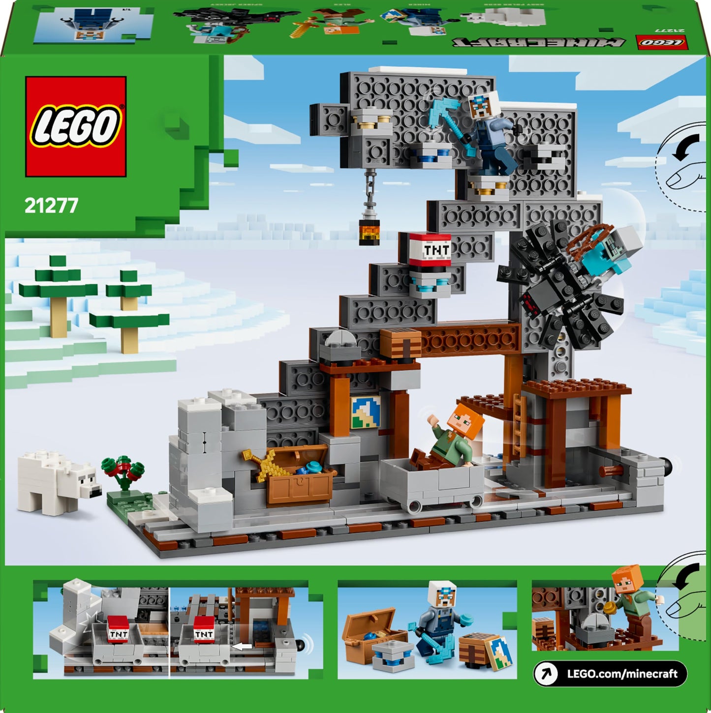 LEGO Minecraft The Pickaxe Mine - Interactive Building Toy - incl. Alex, Miner and Stray Spider Jockey Figures - Collectible Gamer Gift for 8+ Year Old Boys & Girls - 21277