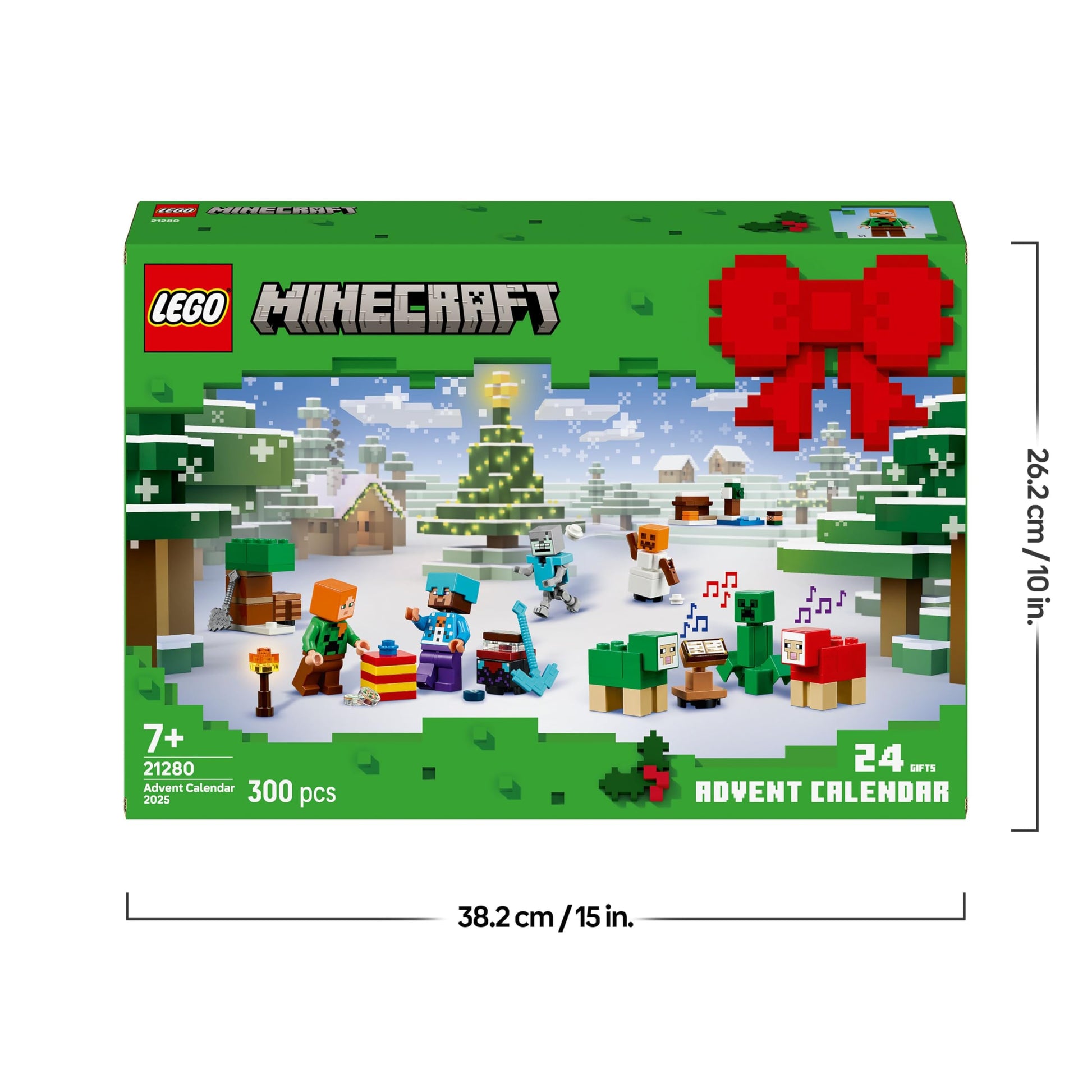 LEGO Minecraft Advent Calendar 2025 featuring 24 surprises, minifigures, and mini builds for kids age 7 and up.