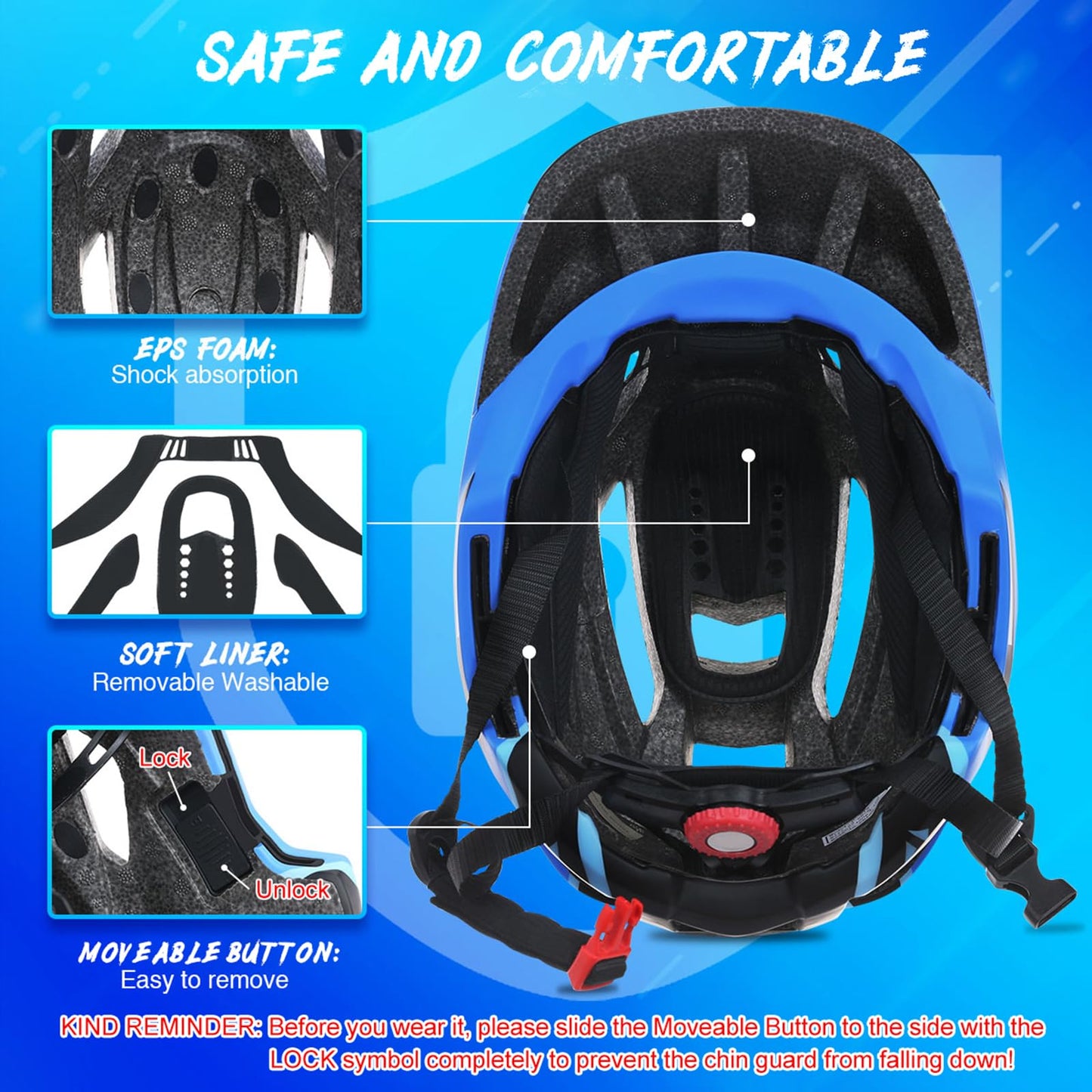 Lixada Kids Full Face Helmet Detachable Full Face Kids Bike Helmet Children Sports Safety Helmet for Cycling Skateboarding Roller Skating