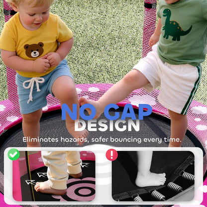 AIYAPLAY 4.6ft Kids Trampoline with Safety Enclosure Net, Recreational Toddler Trampoline for Indoor Outdoor Use, Ages 3-6 Years, Sun Pattern, Pink