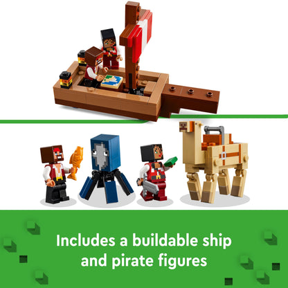 LEGO Minecraft The Pirate Ship Voyage - Boat Toy with 2 Pirates & 2 Animal Figures, plus Accessories incl. a Sword & Map - Gamer Gift for 8+ Year Old Boys and Girls 21259