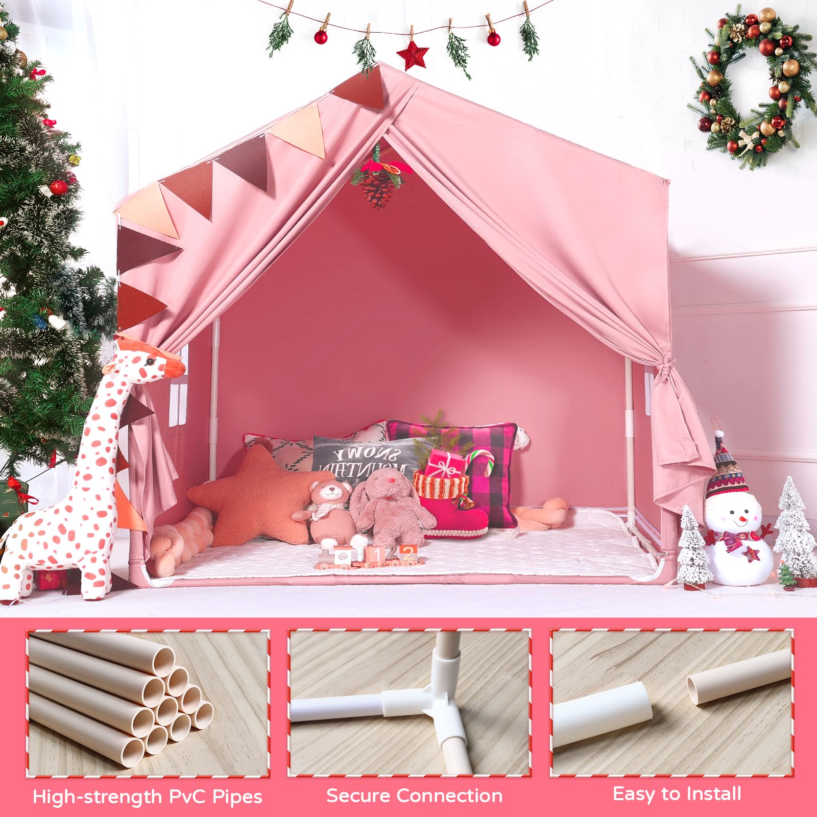 Pink kids play tent with window, Wilwolfer indoor toddler playhouse for girls and boys, large children's toy for indoor and outdoor fun.