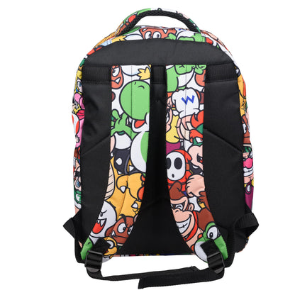 Nintendo’s Super Mario Backpack for Boys & Girls, School Bag with Front Pocket, Allover Character Print Gaming Bookbag with Padded Back and Adjustable Mesh Straps, Black, Laptop