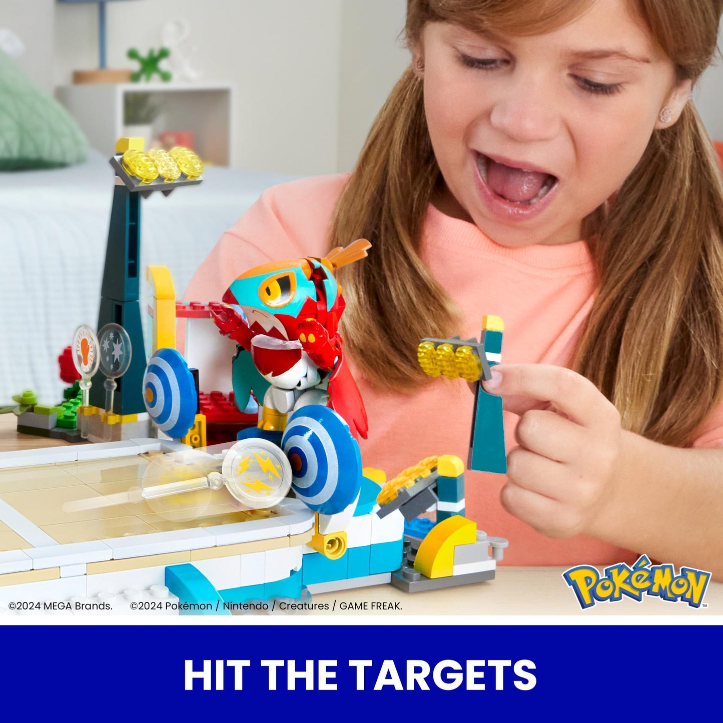 MEGA Pokémon Building Toys Set featuring a training stadium, 1101 pieces, and 5 poseable characters for kids.