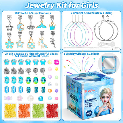 BLmukce winter-themed charm bracelet making kit for girls with beads, charms, and necklace supplies, suitable for ages 8-12.