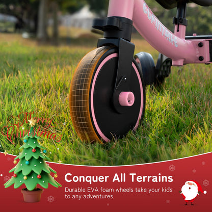 besrey 5 in 1 Toddler Bike for 10 Month to 4 Years Old Kids, Toddler Tricycle Kids Trikes Tricycle, Gift & Toys for Boy & Girl, Balance Training, Removable Pedals - Pink