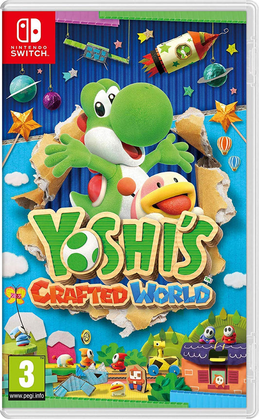 Nintendo Yoshi's Crafted World game for Nintendo Switch, featuring colorful cartoon-style characters and crafted toy-like environment.