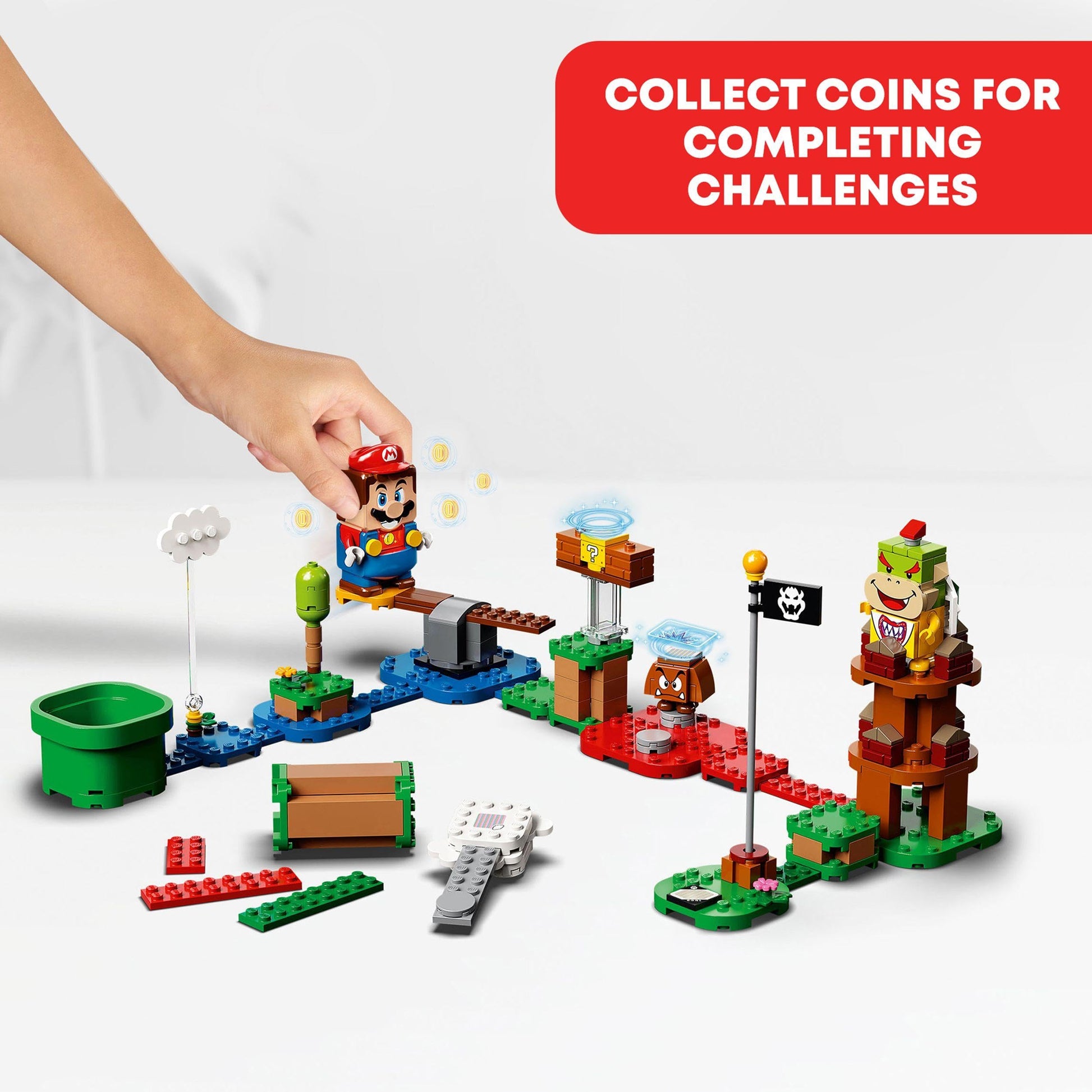 LEGO Super Mario Adventures with Mario Starter Course set, featuring buildable Mario figure and colorful game elements for kids.