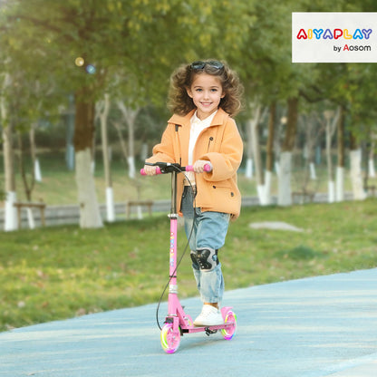 AIYAPLAY Scooter for Ages 3-8 Years, Folding Kick Scooter with Adjustable Handle, Two Light Up Wheels, Handbrake, Rear Brake, Pink