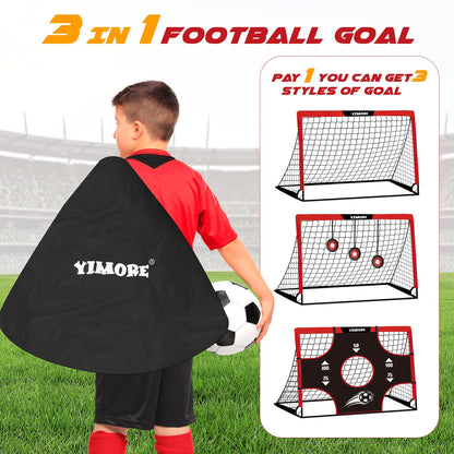 Yimore Kids Football Goal Portable, 3 In 1 Mini Football Goal Garden Indoor Outdoor 120 * 90 * 90 cm, Foldable Football Training with Target Gift for Boys Grils 3+ (Red)