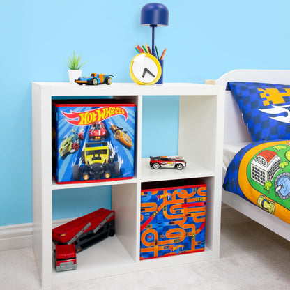 CHARACTER WORLD Hot Wheels Officially Licensed Storage Boxes | 2 pack Foldable Storage Cubes| Perfect For Organising Children's Room, Kids Playroom, 30 x 30cm, Blue, Orange