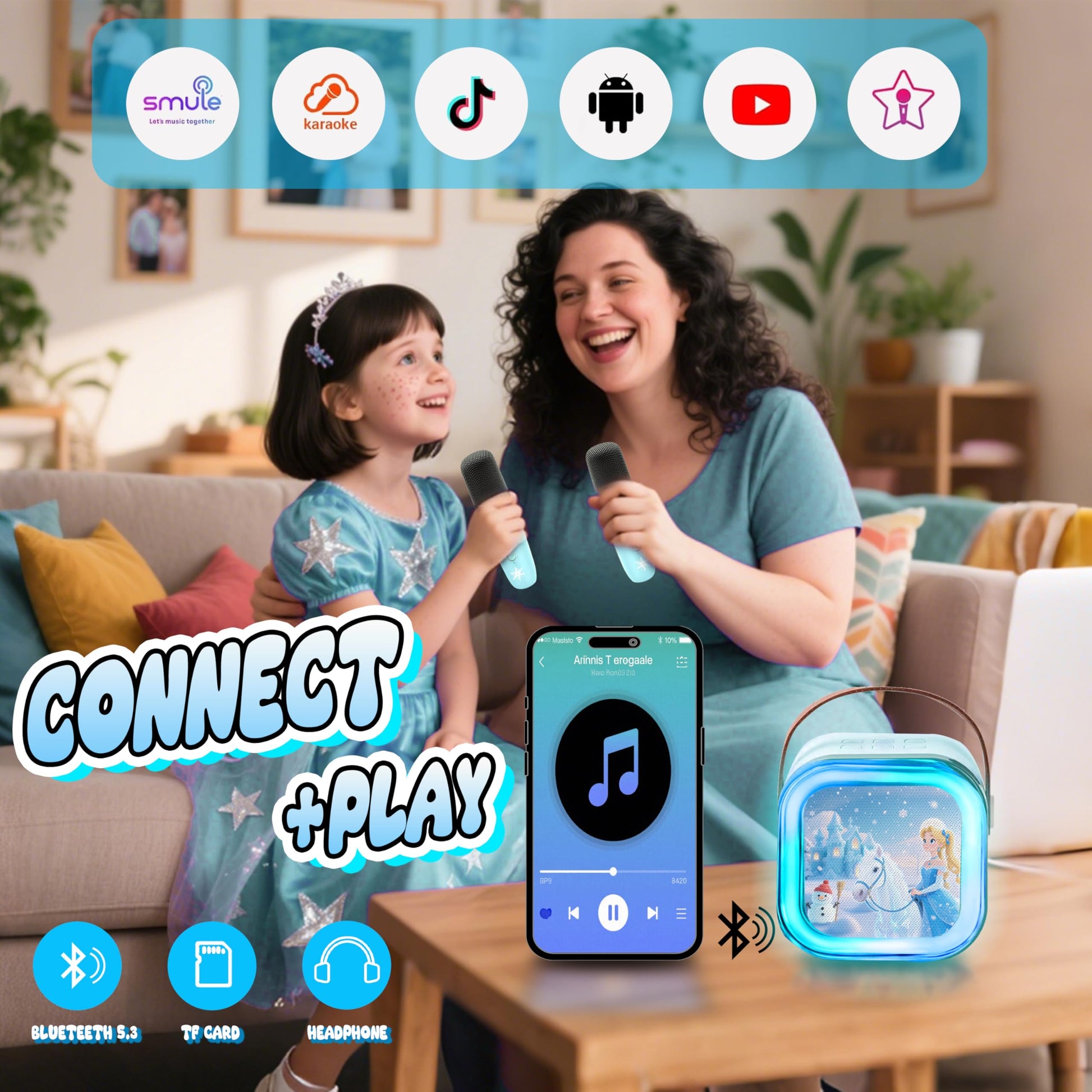 Omiowl girls' birthday gift set featuring Frozen princess karaoke machine with two microphones, ideal for ages 3 to 8.