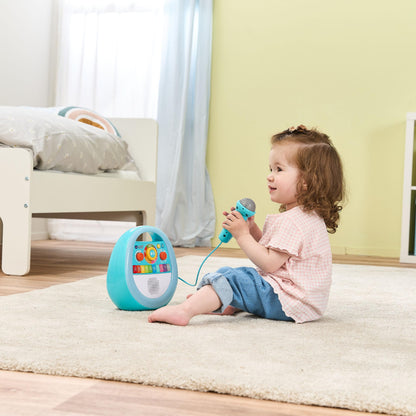 VTech My First Music Player with colorful buttons and microphone for karaoke fun, designed for young children.