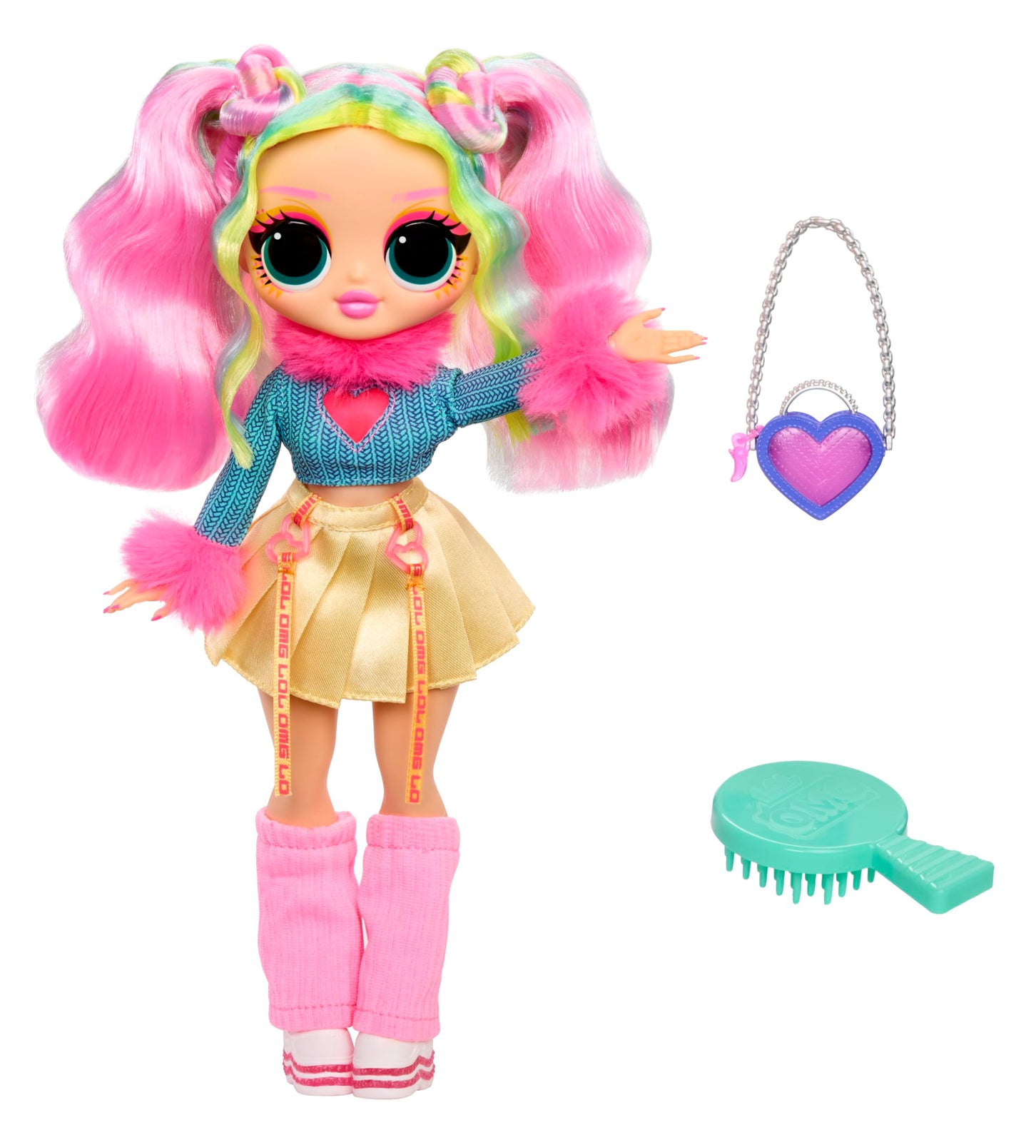 L.O.L. Surprise! OMG Doll Bubblegum D.J. with stylish outfits and accessories displayed on a colorful background.