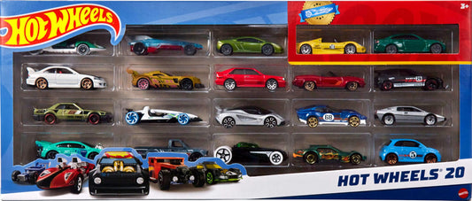 Hot Wheels Toy Cars 20-Pack, Set of 20 Die-Cast 1:64 Scale Sports & Race Vehicles for Kids & Collectors (Styles May Vary), H7045