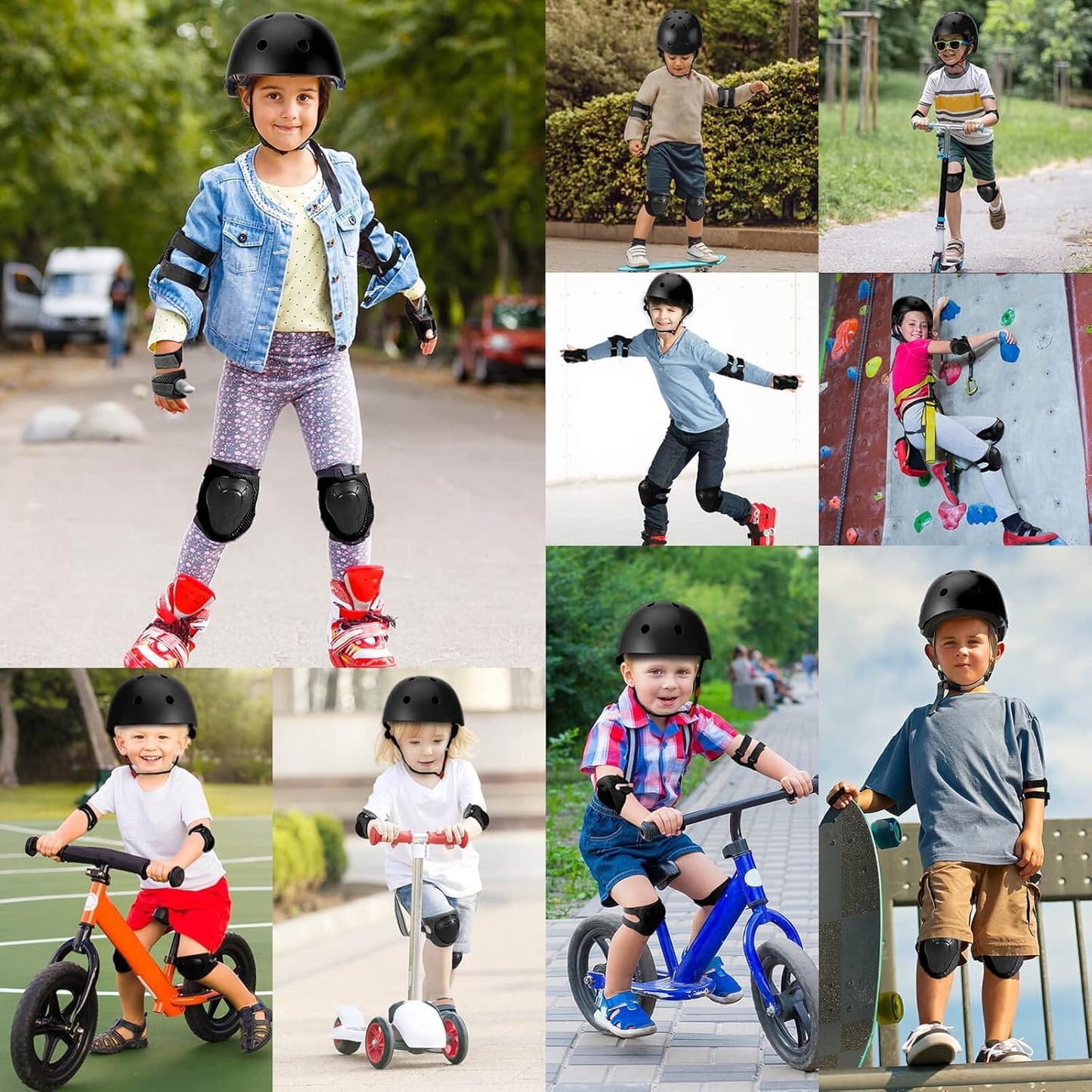 Lyefancy Kids Bike Helmet and Pads Set for 3-13 Years old Boys Girls, Toddler Helmet Protection Gear, Adjustable Safety Kids Helmet Knee Pads Set for Scooter Cycling Skateboard Skating(Black, M)