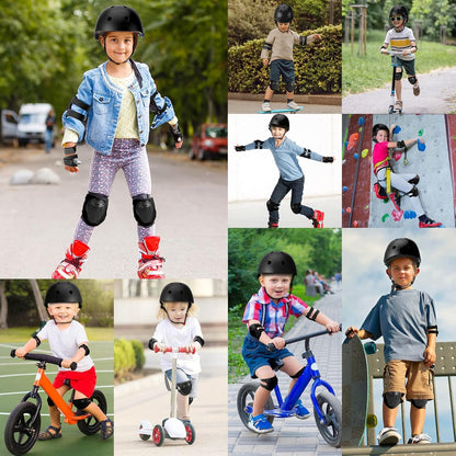 Lyefancy Kids Bike Helmet and Pads Set for 3-13 Years old Boys Girls, Toddler Helmet Protection Gear, Adjustable Safety Kids Helmet Knee Pads Set for Scooter Cycling Skateboard Skating(Black, M)