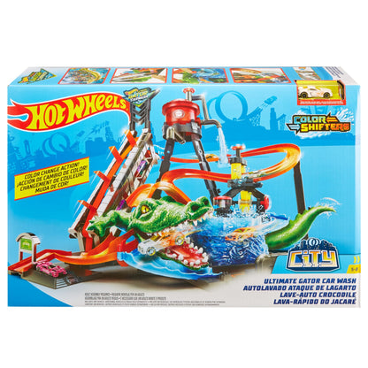 Hot Wheels Ultimate Gator Car Wash ,manual crank elevator, crazy track, water tower, whirlpool dunk tank, and 1 Colour Shifters car, FTB67